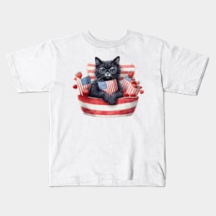 Patriotic Black Cat, 4th of July Design Kids T-Shirt